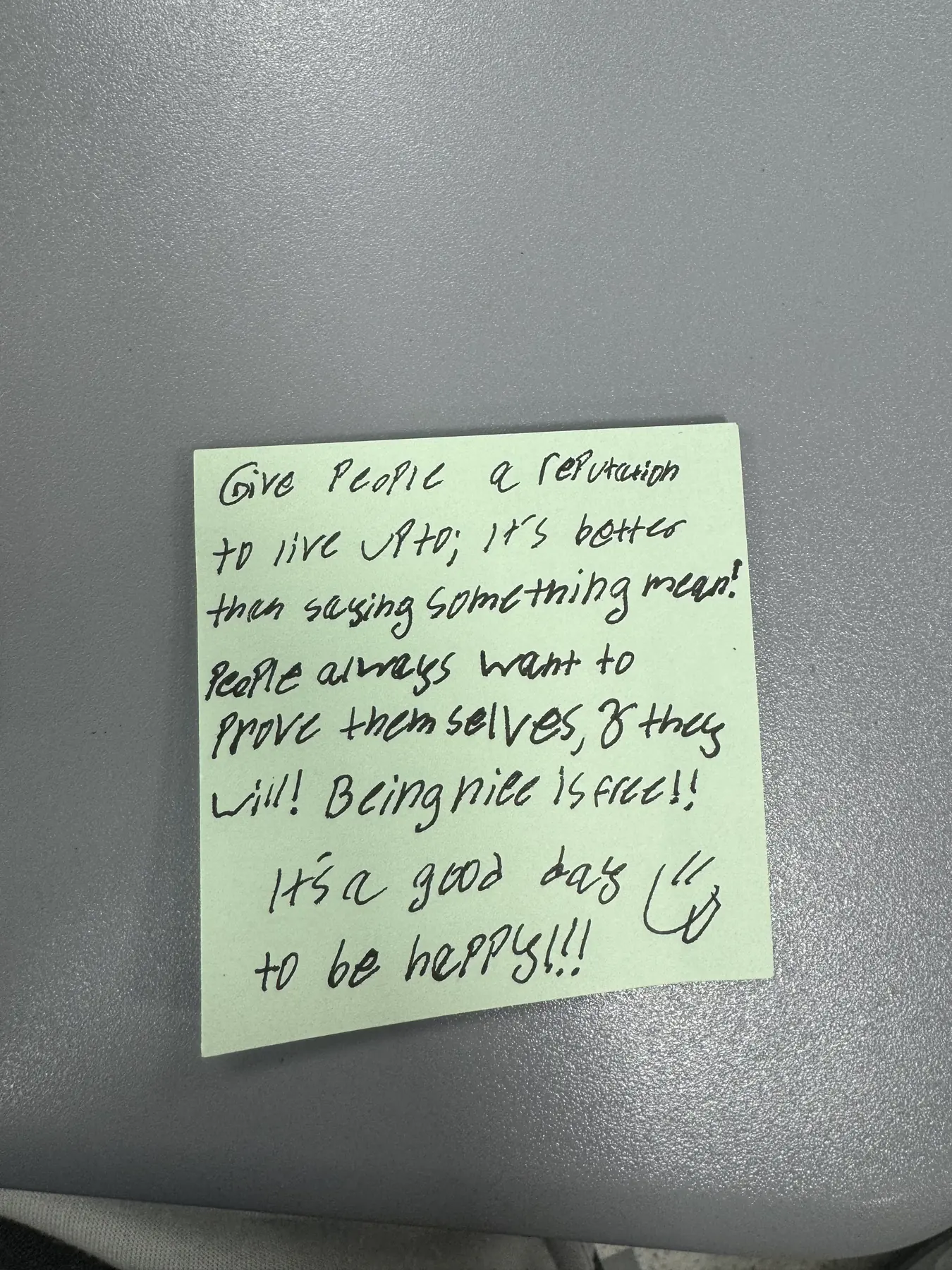 Handwritten sticky note with words of encouragement